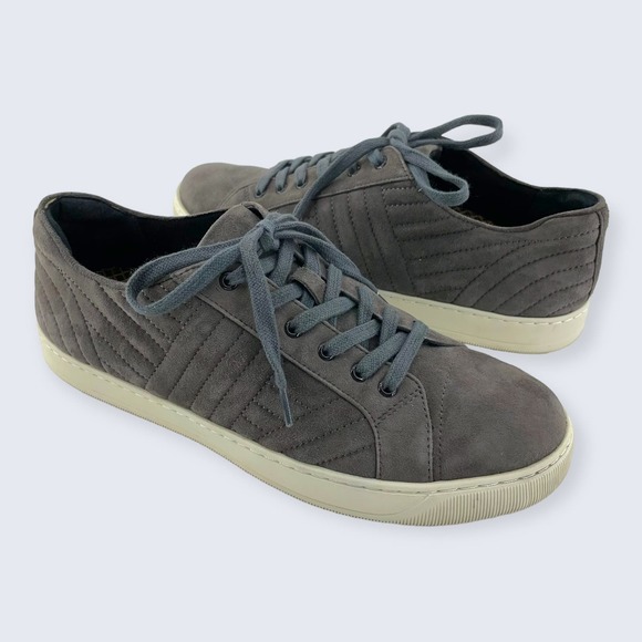 Aetrex Gray Quilted Suede Lace Up White Sole Arch Support Orthopedic Sneaker 7.5 - Picture 1 of 8